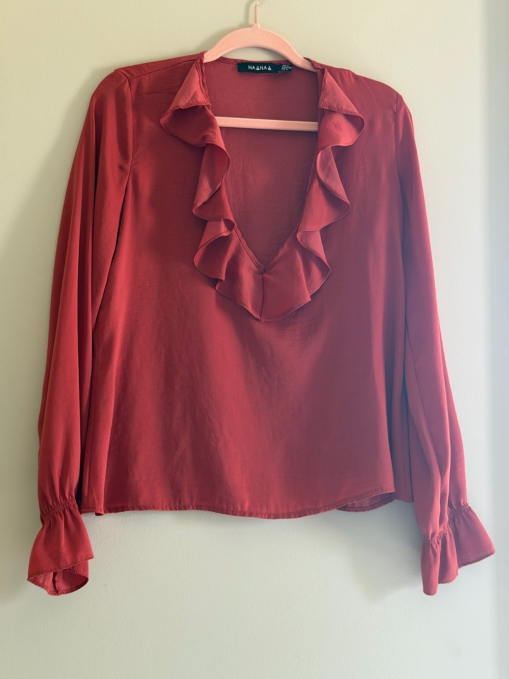 Women's Ruffle V-Neck Blouse - Rust Red